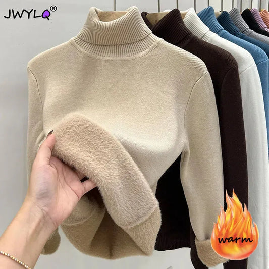 JWYLQ Thicken Velvet Turtleneck Sweater