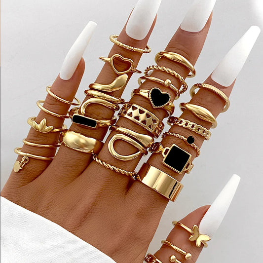 27PCS Gold Plated  Finger Ring Jewelry