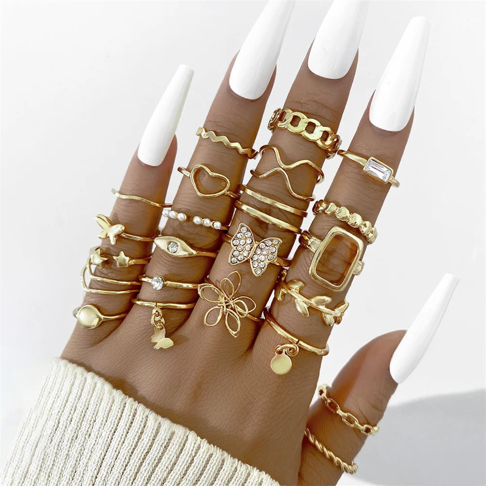 27PCS Gold Plated  Finger Ring Jewelry