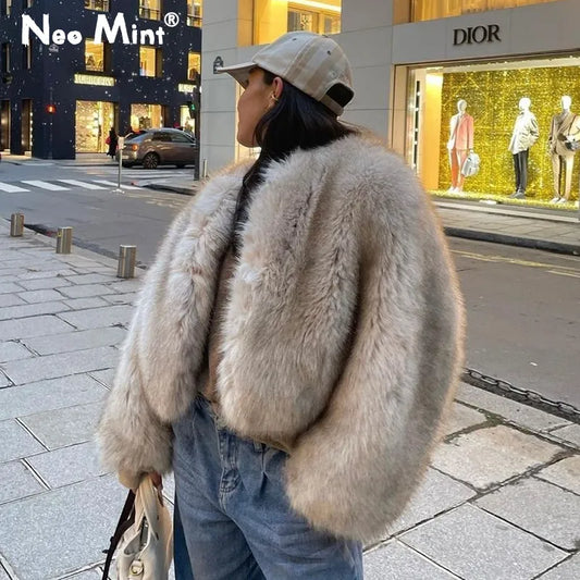 Neo Mint Cropped Faux Fur Coat